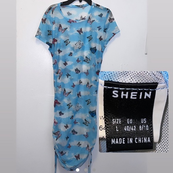 Shein Ruched Side Sheer Butterfly Mesh Dress - Picture 1 of 2